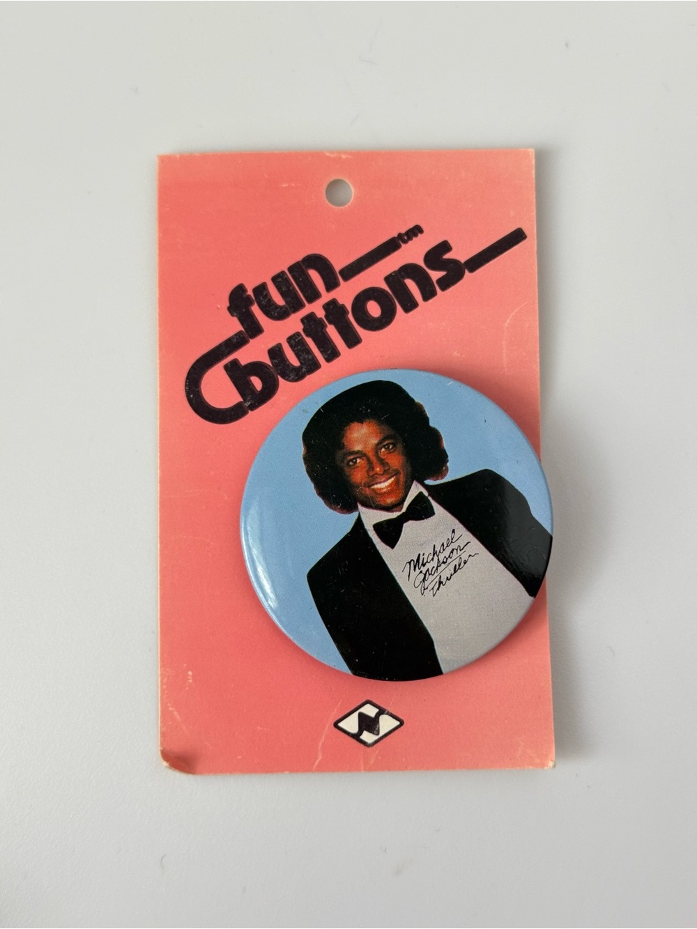Vintage 1980s Michael Jackson Light Blue Off the Wall Album Cover Pin - New